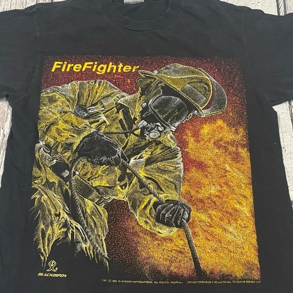 Vintage 1990s Firefighter Crewneck 90s Fireman Crewneck Tshirt - Picture 2 of 6